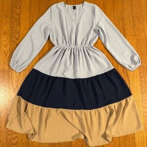 Emery Rose light Blue Tan Navy blue Striped Dress Women’s Size S